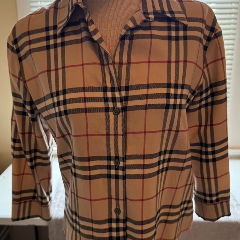 Burberry Beige and Black Plaid Shirt